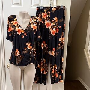 Dennis by Dennis Basso 2pc tropical print top/pant, s/m
